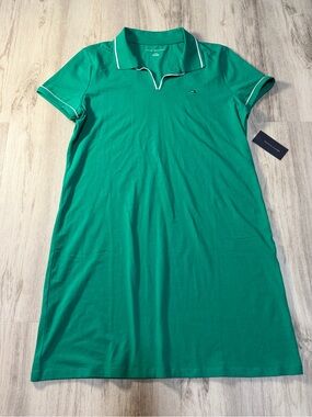 Tommy Hilfiger Emerald Green Polo Dress with White Piping